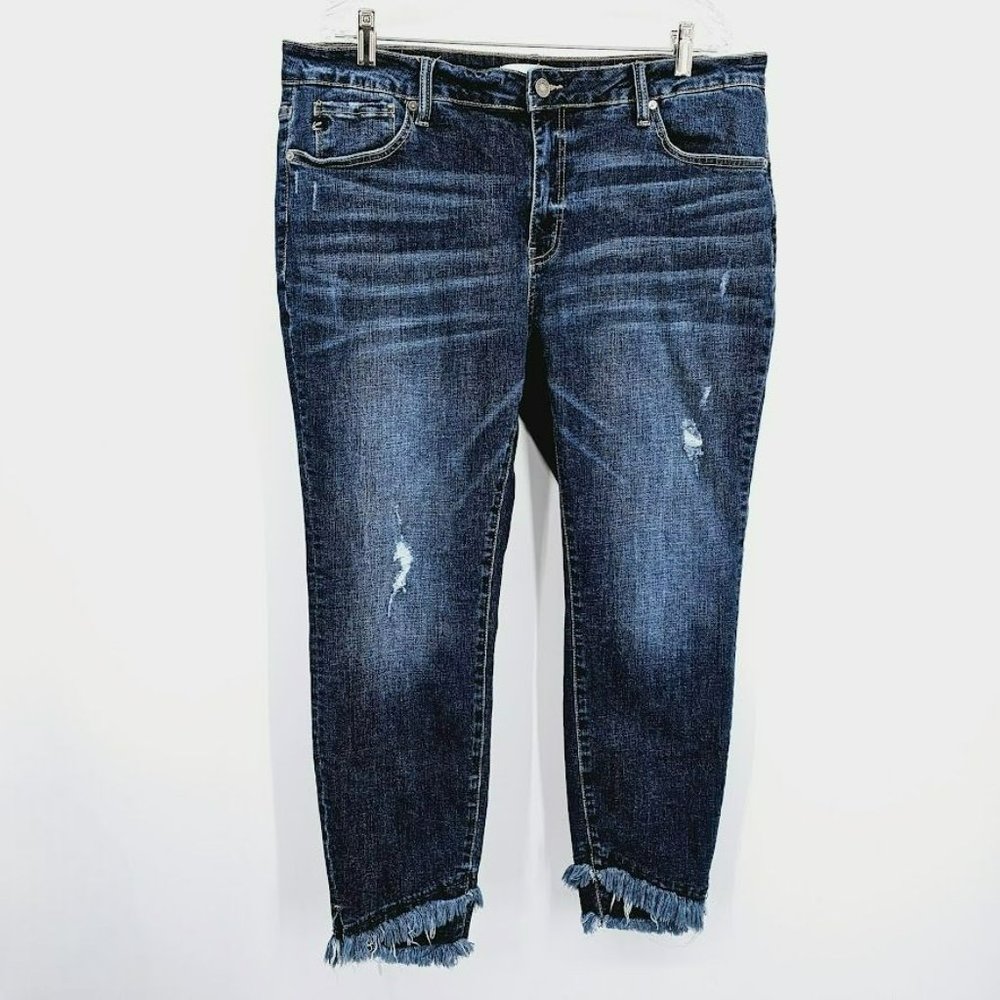 KanCan Lexington Double Fray Cross Cuff Ankle Skinny Jean 3XL Mid Rise Dark Wash
